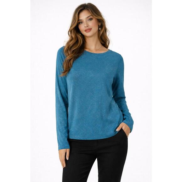 Colleen Lopez Tops - Colleen Lopez Women’s Teal Glitter Shimmer Long Sleeve Stretch Top Size XS